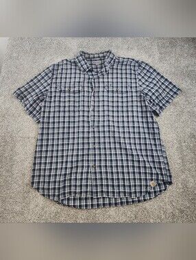 Carhartt Shirt Mens 2XL Blue Plaid Relaxed Fit Short Sleeve Button Down Casual